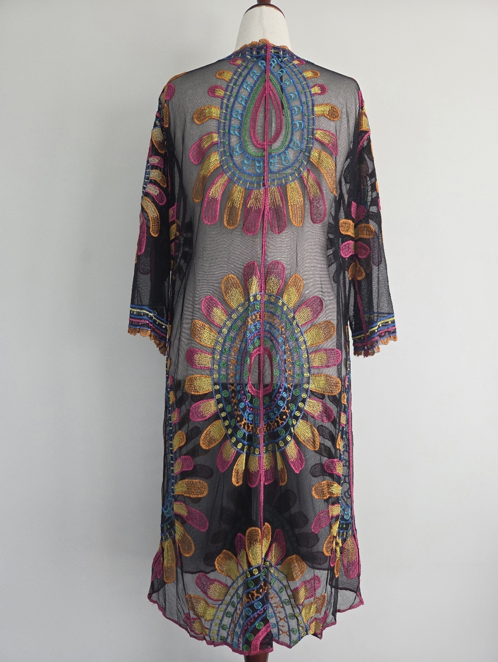 Rachel Zoe Black Sheer Multicolor Embroidered Kimono Cover-Up Size OS - Picture 3 of 8